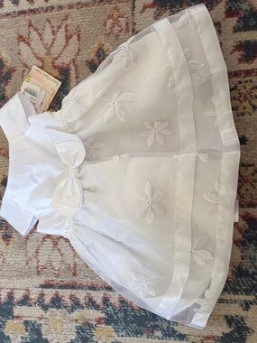 Gorgeous Brand New Sweet Heart Rose White Floral Embroidered Baby Dress with Bow